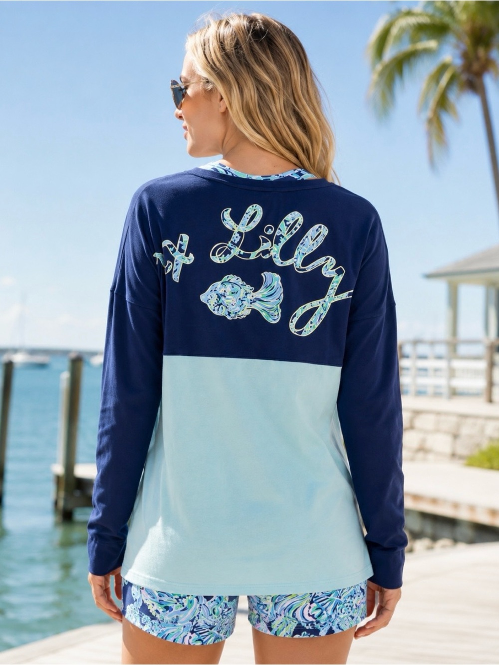 Lilly Pulitzer Scuba Doo Finn Fish Print Long Sleeve Top